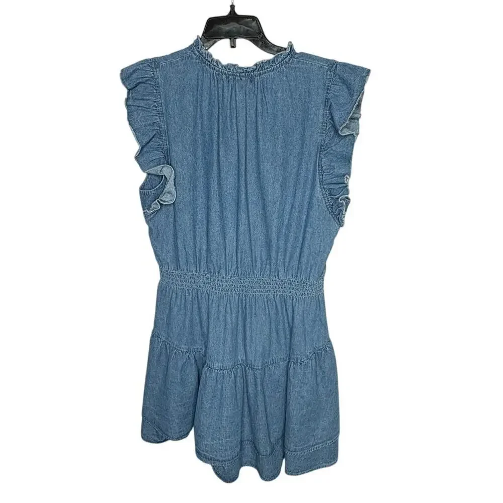 Steve Madden Prairie Dreams Chambray Blue Western Smocked Dress Size Large New - Picture 4 of 14